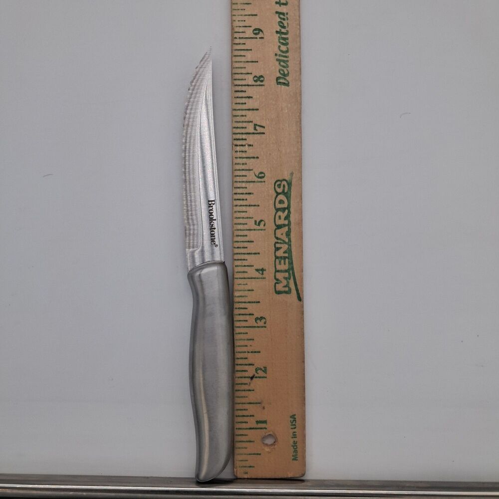 Brookstone 9" Stainless Steel Serrated Steak Knife Set Of Three Modern All-Metal - Picture 7 of 8